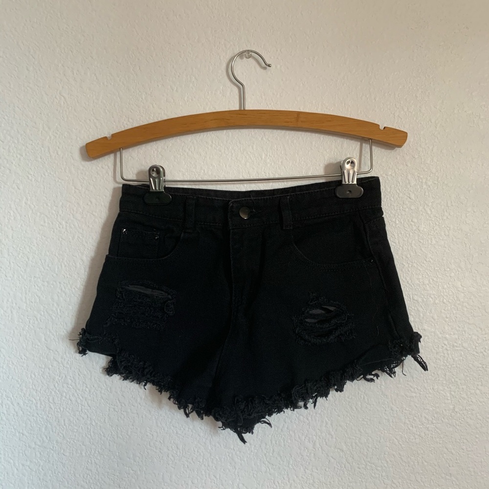 black distressed denim shorts